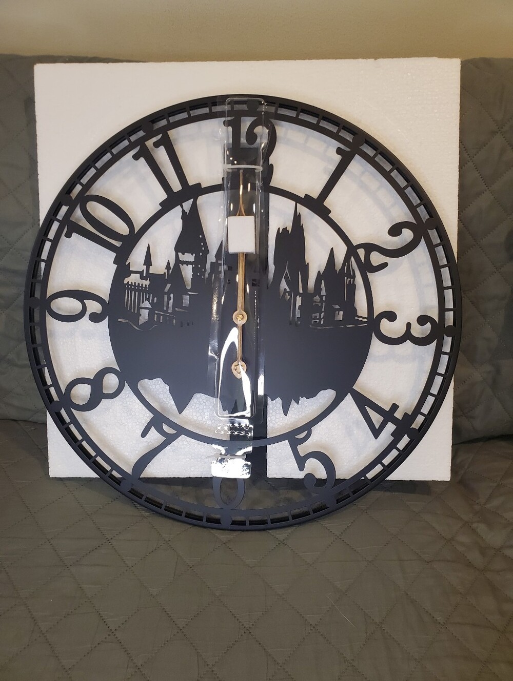 Black Metal Decorative Wall Clock with Castle Silhouette NWT